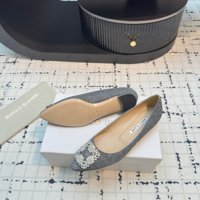 Hangisi 20 Ballet Flat Silver Glitter Fabric Leather Jewel Buckle 912607