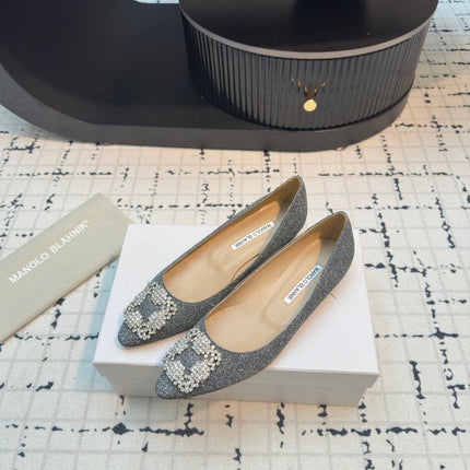 Hangisi 20 Ballet Flat Silver Glitter Fabric Leather Jewel Buckle 912607