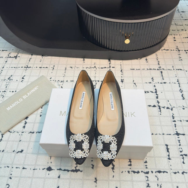 Hangisi 20 Ballet Flat Black Glitter Fabric Leather Jewel Buckle 912608