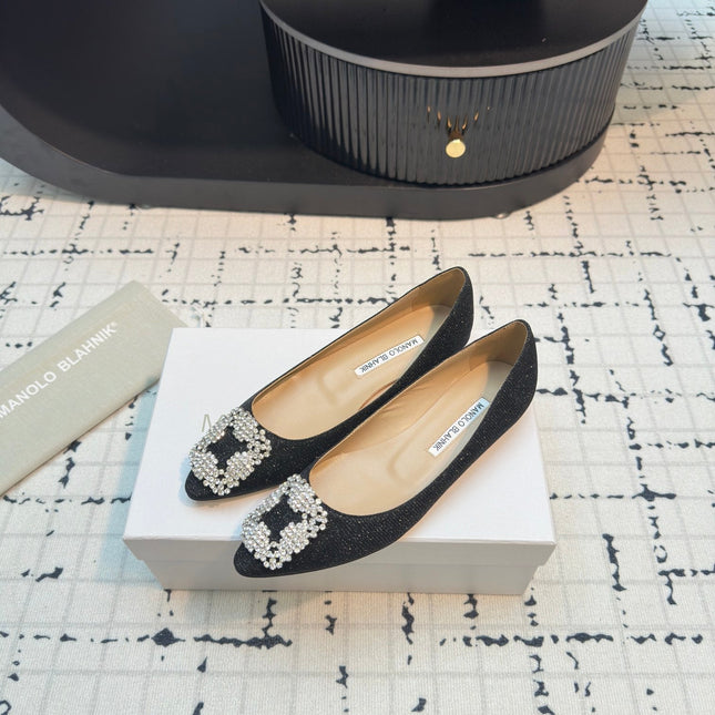 Hangisi 20 Ballet Flat Black Glitter Fabric Leather Jewel Buckle 912608