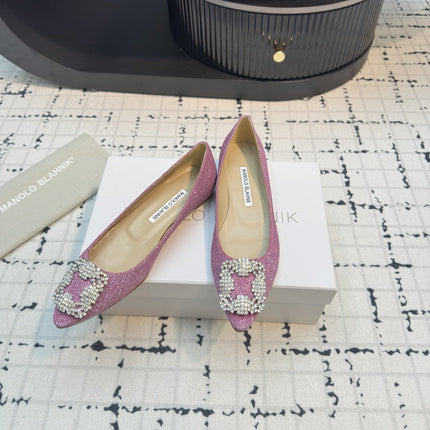 Hangisi 20 Ballet Flat Pink Glitter Fabric Leather Jewel Buckle 912609