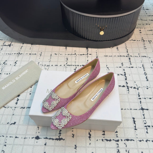 Hangisi 20 Ballet Flat Pink Glitter Fabric Leather Jewel Buckle 912609