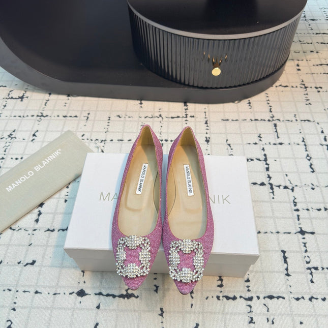 Hangisi 20 Ballet Flat Pink Glitter Fabric Leather Jewel Buckle 912609