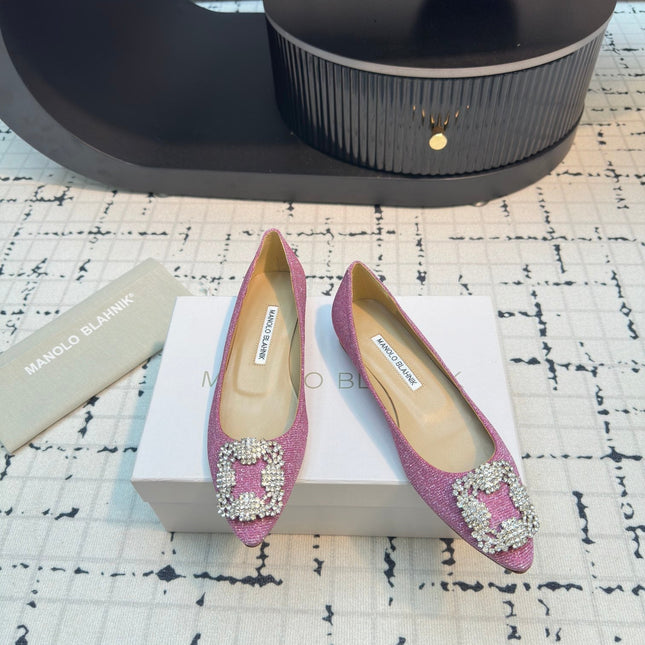 Hangisi 20 Ballet Flat Pink Glitter Fabric Leather Jewel Buckle 912609