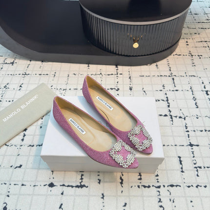 Hangisi 20 Ballet Flat Pink Glitter Fabric Leather Jewel Buckle 912609