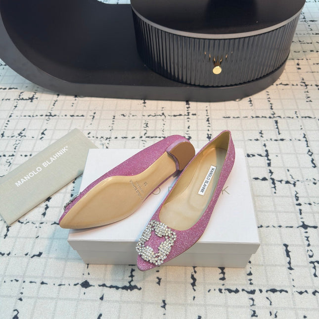 Hangisi 20 Ballet Flat Pink Glitter Fabric Leather Jewel Buckle 912609