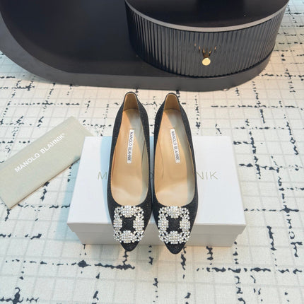 Hangisi 70 Black Glitter Fabric Leather Jewel Buckle Pumps 912612