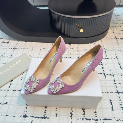 Hangisi 70 Pink Glitter Fabric Leather Jewel Buckle Pumps 912613