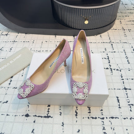 Hangisi 70 Pink Glitter Fabric Leather Jewel Buckle Pumps 912613