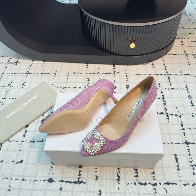 Hangisi 70 Pink Glitter Fabric Leather Jewel Buckle Pumps 912613
