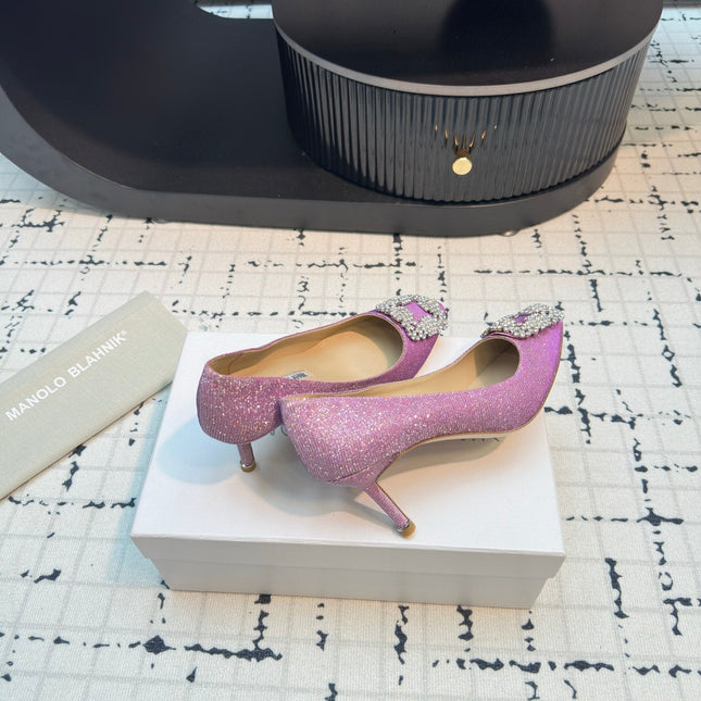 Hangisi 70 Pink Glitter Fabric Leather Jewel Buckle Pumps 912613
