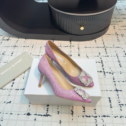 Hangisi 70 Pink Glitter Fabric Leather Jewel Buckle Pumps 912613