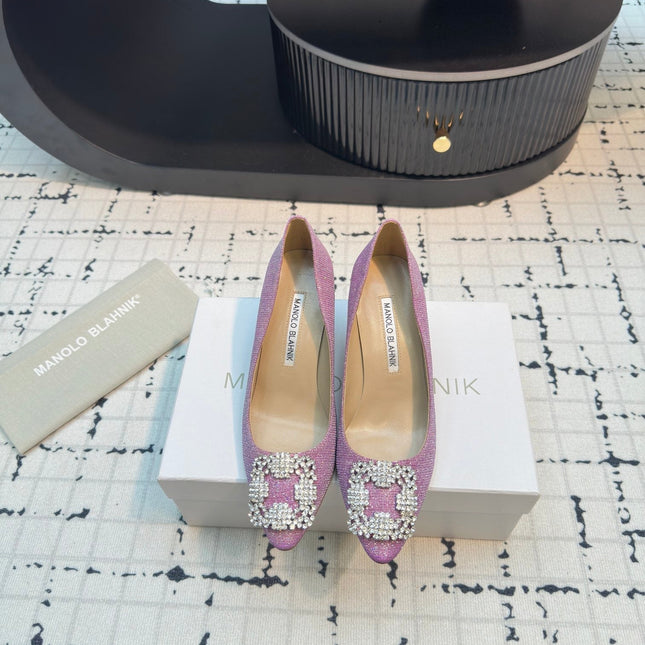 Hangisi 70 Pink Glitter Fabric Leather Jewel Buckle Pumps 912613