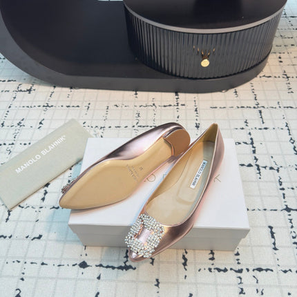 Hangisi 10mm Ballet Flat Rose Gold Metallic Leather Jewel Buckle 912617