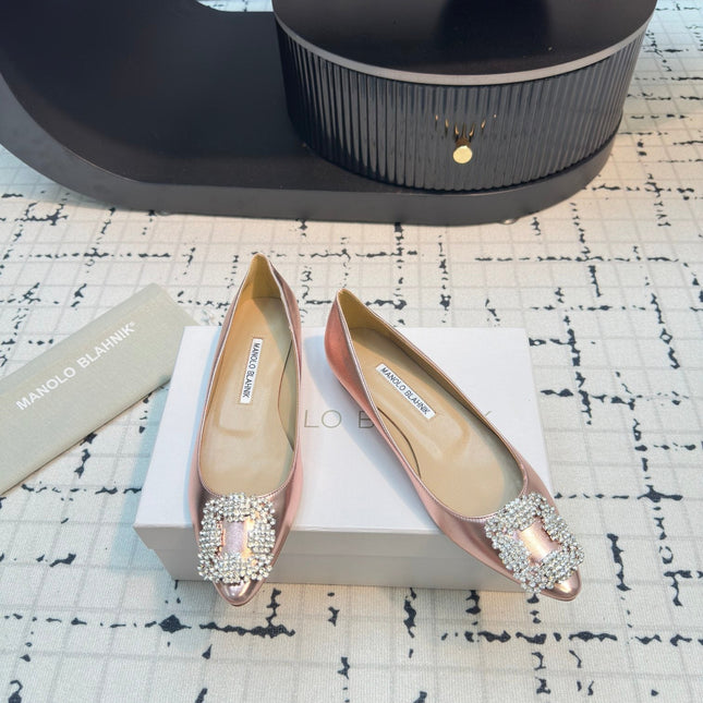 Hangisi 10mm Ballet Flat Rose Gold Metallic Leather Jewel Buckle 912617