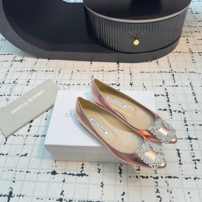 Hangisi 10mm Ballet Flat Rose Gold Metallic Leather Jewel Buckle 912617