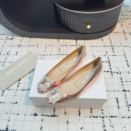 Hangisi 10mm Ballet Flat Rose Gold Metallic Leather Jewel Buckle 912617