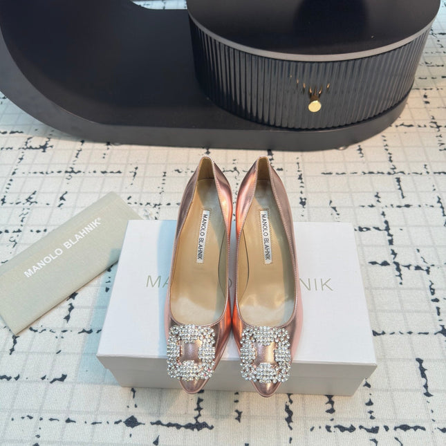 Hangisi 70 Rose Gold Metallic Leather Jewel Buckle Pumps 912618