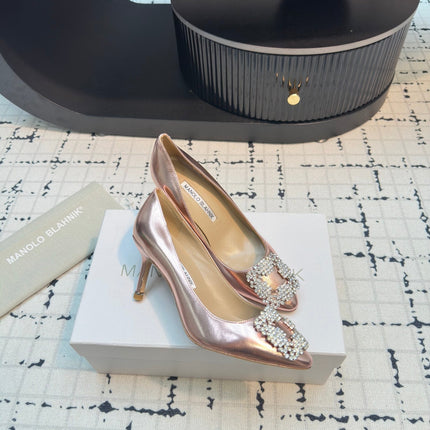 Hangisi 70 Rose Gold Metallic Leather Jewel Buckle Pumps 912618