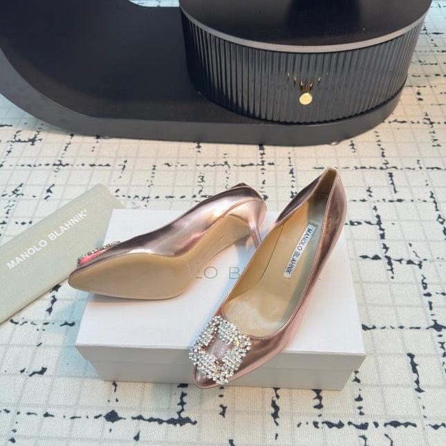Hangisi 70 Rose Gold Metallic Leather Jewel Buckle Pumps 912618