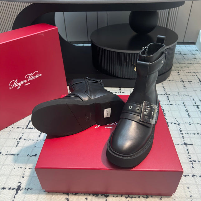 VIV' RANGERS BIKER BOOTIES IN BLACK CALFSKIN WITH METAL BUCKLE