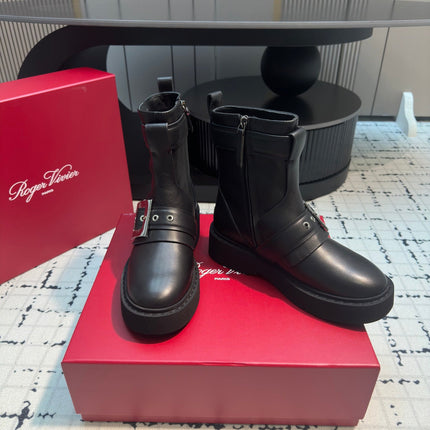 VIV' RANGERS BIKER BOOTIES IN BLACK CALFSKIN WITH METAL BUCKLE