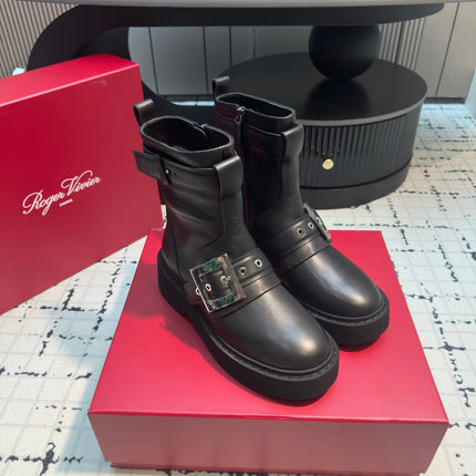 VIV' RANGERS BIKER BOOTIES IN BLACK CALFSKIN WITH METAL BUCKLE