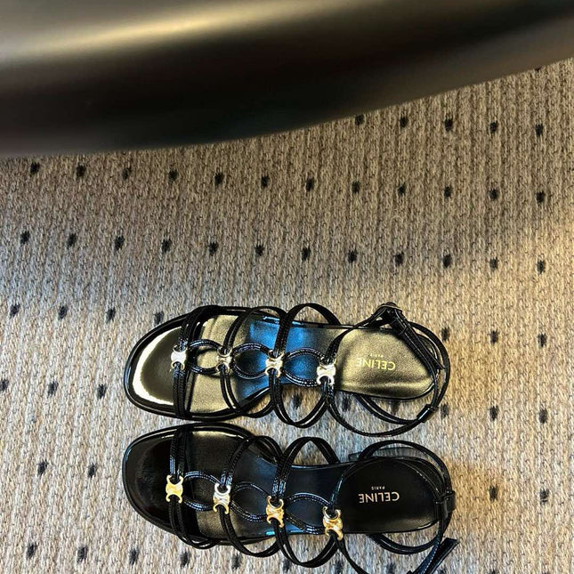 CLEMENCE MULTI TRIOMPHE 45 MM SANDAL IN BLACK LAMBSKIN