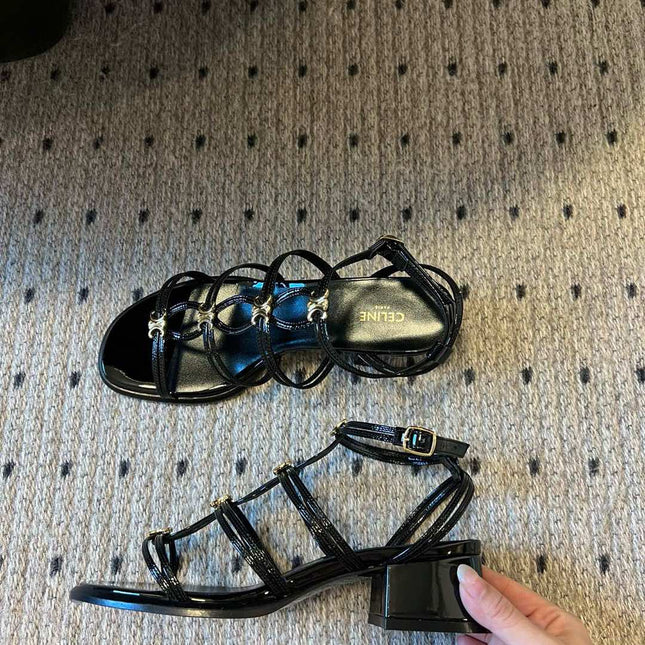 CLEMENCE MULTI TRIOMPHE 45 MM SANDAL IN BLACK LAMBSKIN