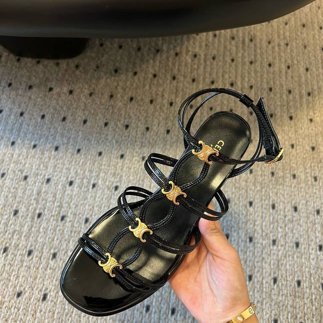 CLEMENCE MULTI TRIOMPHE 45 MM SANDAL IN BLACK LAMBSKIN
