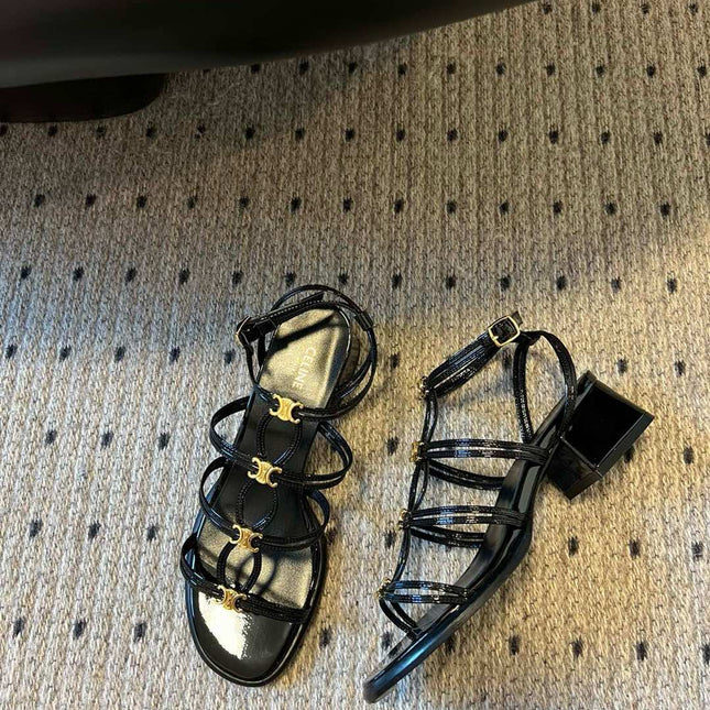 CLEMENCE MULTI TRIOMPHE 45 MM SANDAL IN BLACK LAMBSKIN