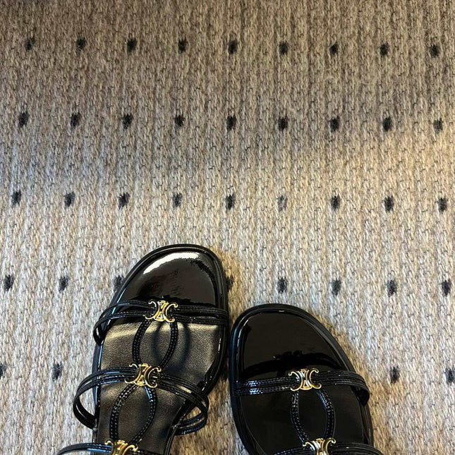 CLEMENCE MULTI TRIOMPHE 45 MM SANDAL IN BLACK LAMBSKIN