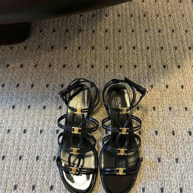 CLEMENCE MULTI TRIOMPHE 45 MM SANDAL IN BLACK LAMBSKIN