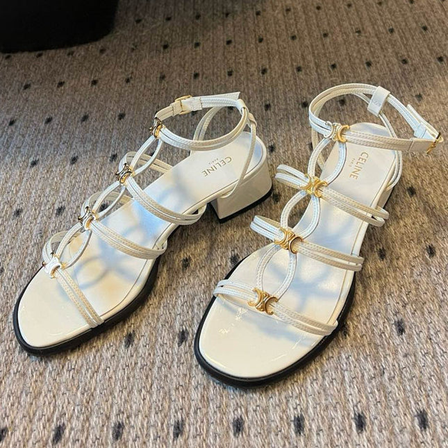 CLEMENCE MULTI TRIOMPHE 45 MM SANDAL IN WHITE LAMBSKIN
