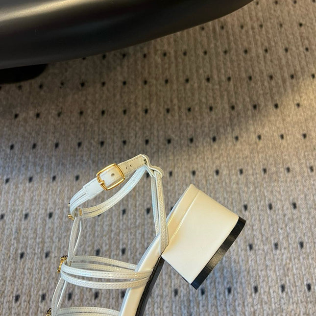 CLEMENCE MULTI TRIOMPHE 45 MM SANDAL IN WHITE LAMBSKIN