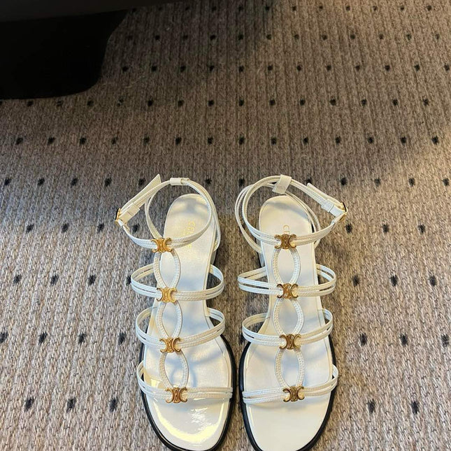 CLEMENCE MULTI TRIOMPHE 45 MM SANDAL IN WHITE LAMBSKIN