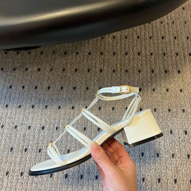 CLEMENCE MULTI TRIOMPHE 45 MM SANDAL IN WHITE LAMBSKIN