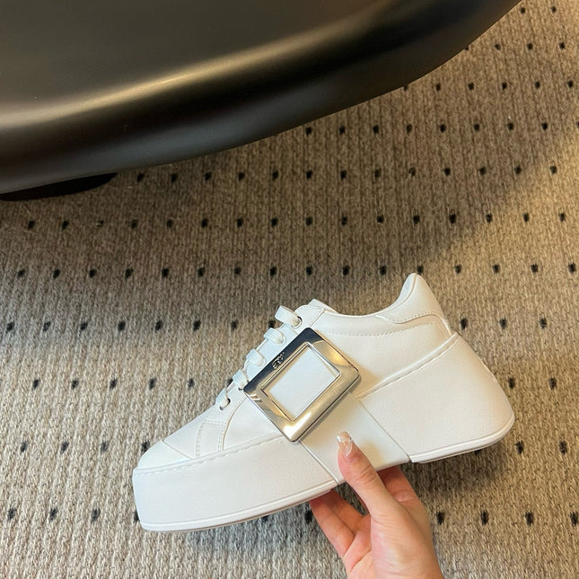 VIV' SKATE SNEAKERS IN WHITE SMOOTH CALFSKIN SILVER BUCKLE