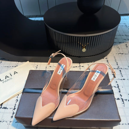 ALAIA HIGH SLINGBACK 25S 90 MM IN BEIGE CALFSKIN