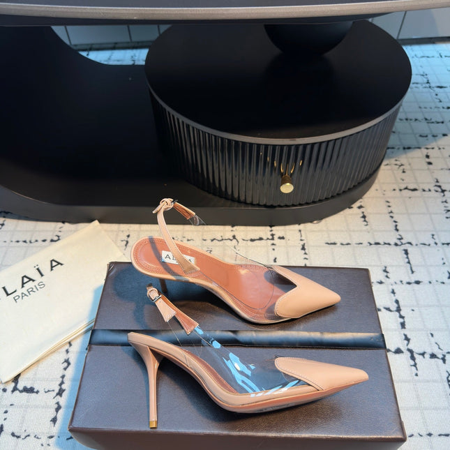 ALAIA HIGH SLINGBACK 25S 90 MM IN BEIGE CALFSKIN