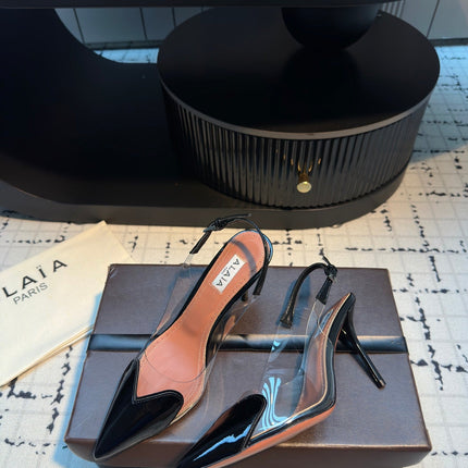 ALAIA HIGH SLINGBACK 25S 90 MM IN BLACK CALFSKIN