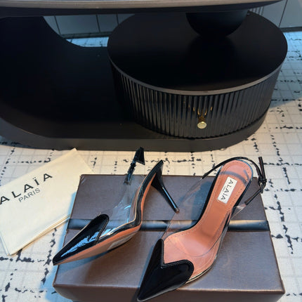 ALAIA HIGH SLINGBACK 25S 90 MM IN BLACK CALFSKIN