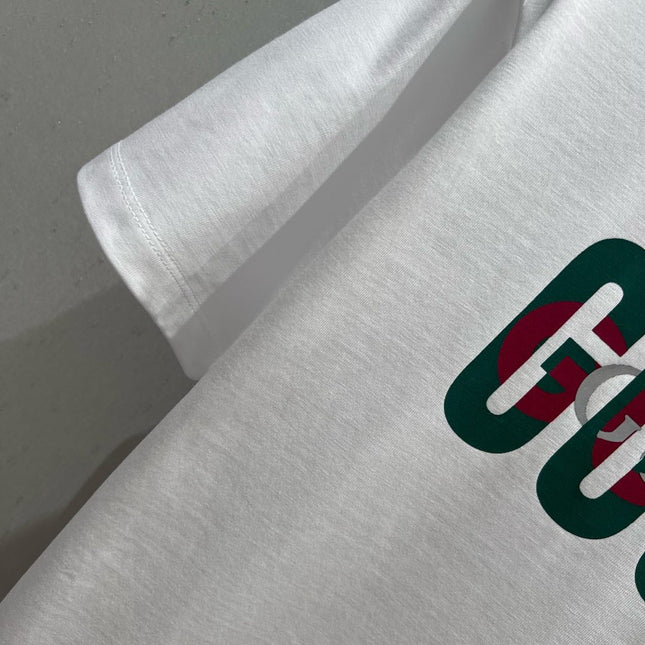 Gucci 2025 Print Short Sleeve T-shirt White Green Red Cotton