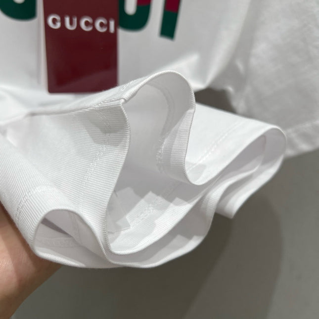 Gucci 2025 Print Short Sleeve T-shirt White Green Red Cotton