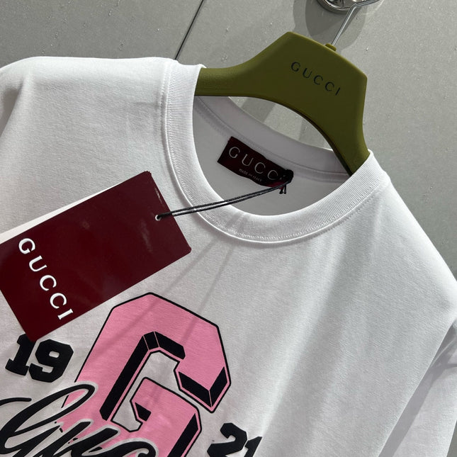 Gucci 25 Print Short Sleeve T-shirt Pink White Cotton