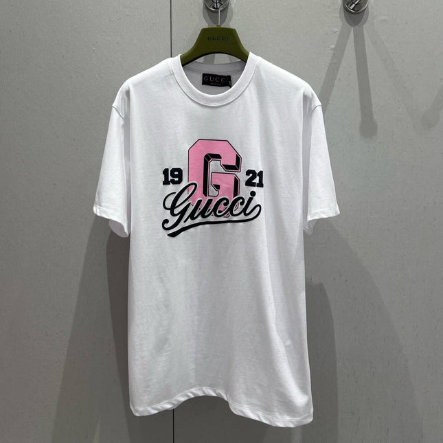 Gucci 25 Print Short Sleeve T-shirt Pink White Cotton