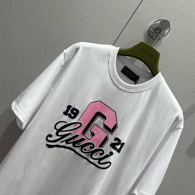 Gucci 25 Print Short Sleeve T-shirt Pink White Cotton