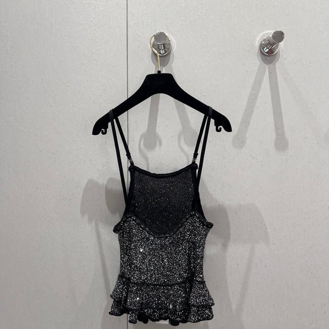 CC 25 Rhinestones Tank Top Black Polyamide