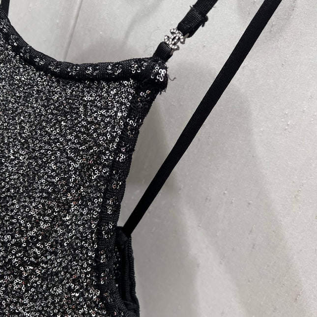 CC 25 Rhinestones Tank Top Black Polyamide