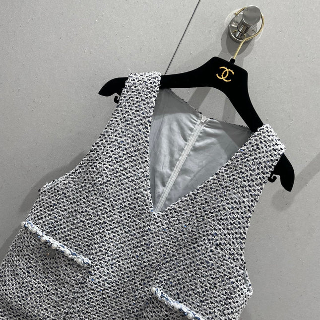 CC 25 Tweed Dress Gray Blue Woven Fabric